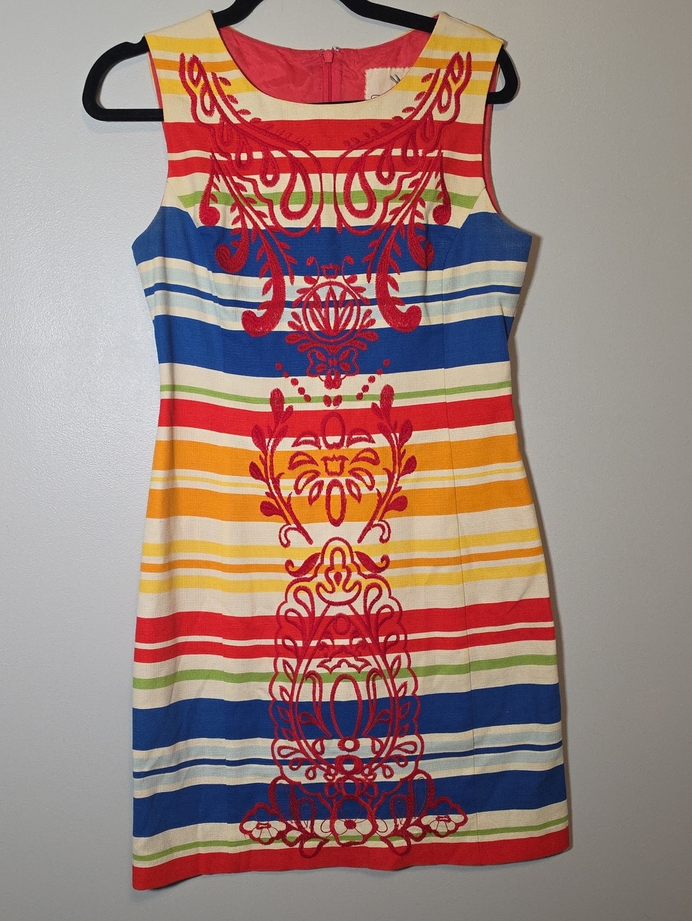 Anthropologie Tabitha Multicolor Striped Dress with Red Embroidery